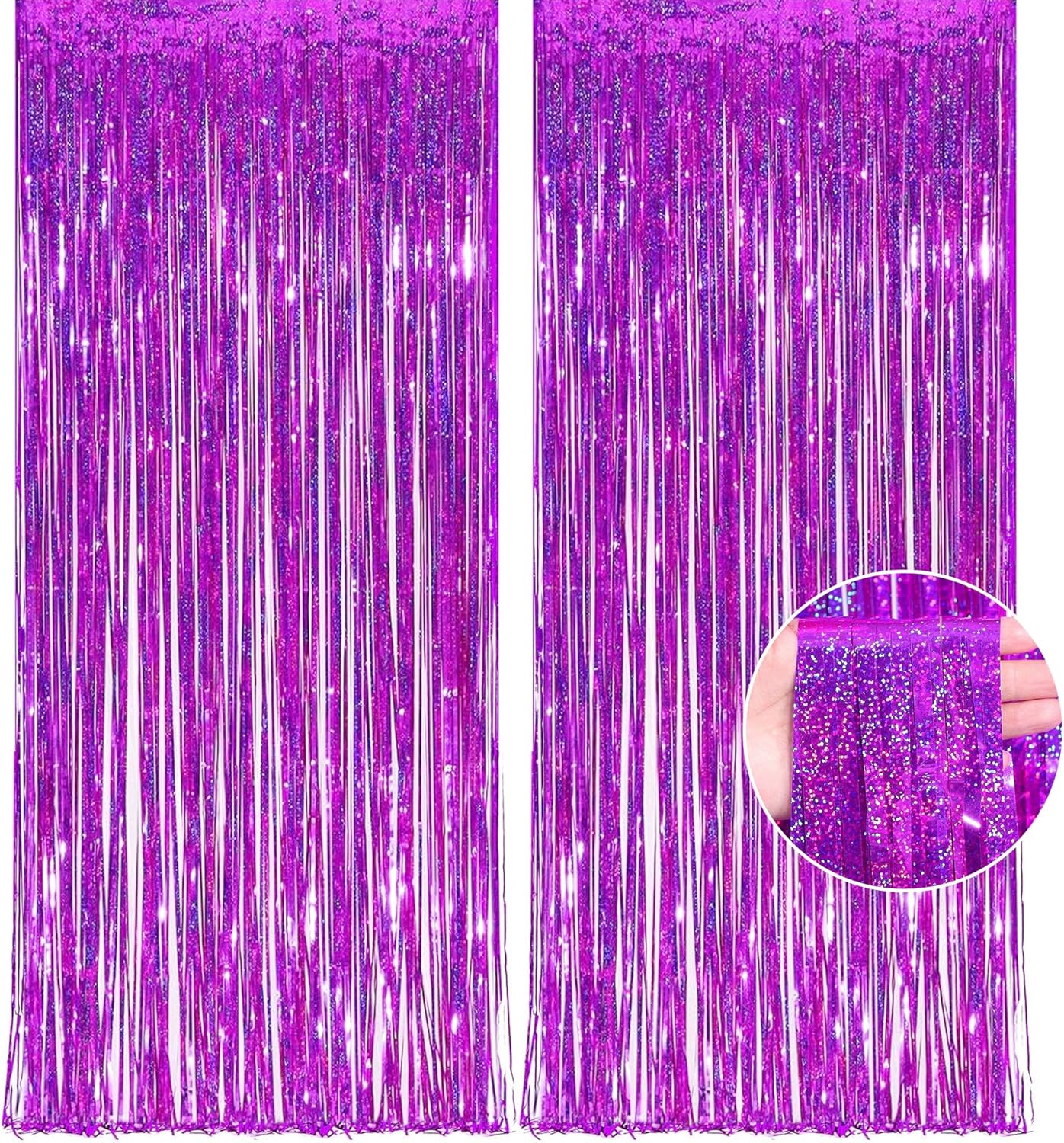 OHOME Hot Pink Tinsel Curtain Party Backdrop Foil Fringe Metallic Laser Party Streamers Birthday Disco Bachelorette Bridal Wedding Graduation Baby Shower Decor Party Decorations,2 Pack,3.3ftx8.2ft-0