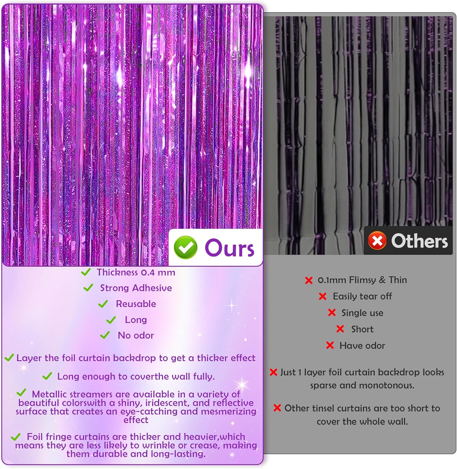 OHOME Hot Pink Tinsel Curtain Party Backdrop Foil Fringe Metallic Laser Party Streamers Birthday Disco Bachelorette Bridal Wedding Graduation Baby Shower Decor Party Decorations,2 Pack,3.3ftx8.2ft-1