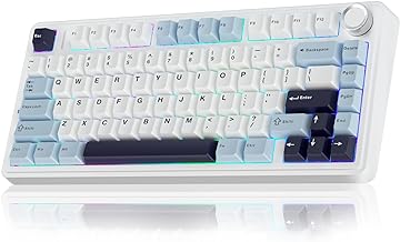 AULA F75 75% Wireless Mechanical Keyboard,Gasket Hot Swappable Custom Keyboard,Pre-lubed Reaper Switches RGB Backlit Gaming Keyboard,2.4GHz/Type-C/BT5.0 Mechanical Keyboard (White & Blue)