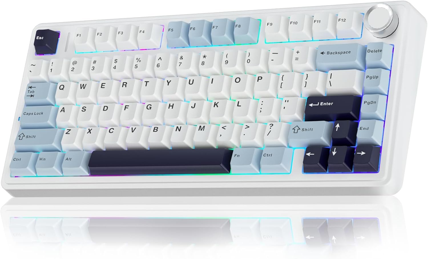 AULA F75 75% Wireless Mechanical Keyboard,Gasket Hot Swappable Custom Keyboard,Pre-lubed Reaper Switches RGB Backlit Gaming Keyboard,2.4GHz/Type-C/BT5.0 Mechanical Keyboard (White & Blue)-0