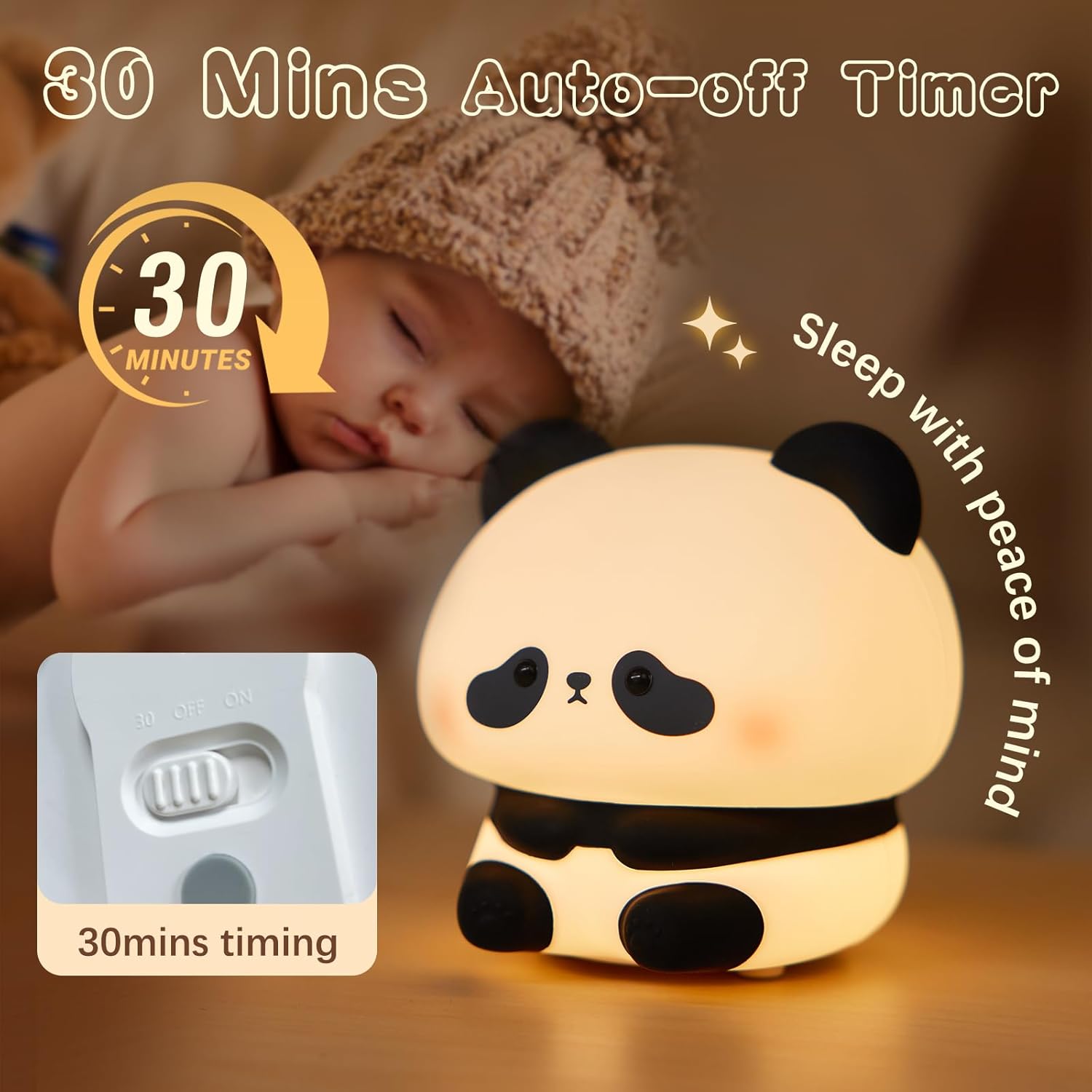 Cute Panda Night Light, LED Squishy Novelty Animal Night Lamp, Food Grade Silicone 3 Level Dimmable Breastfeeding Nursery Nightlight for Room Decor, Cute Gifts Stuff for Boys Girls Baby Children-1