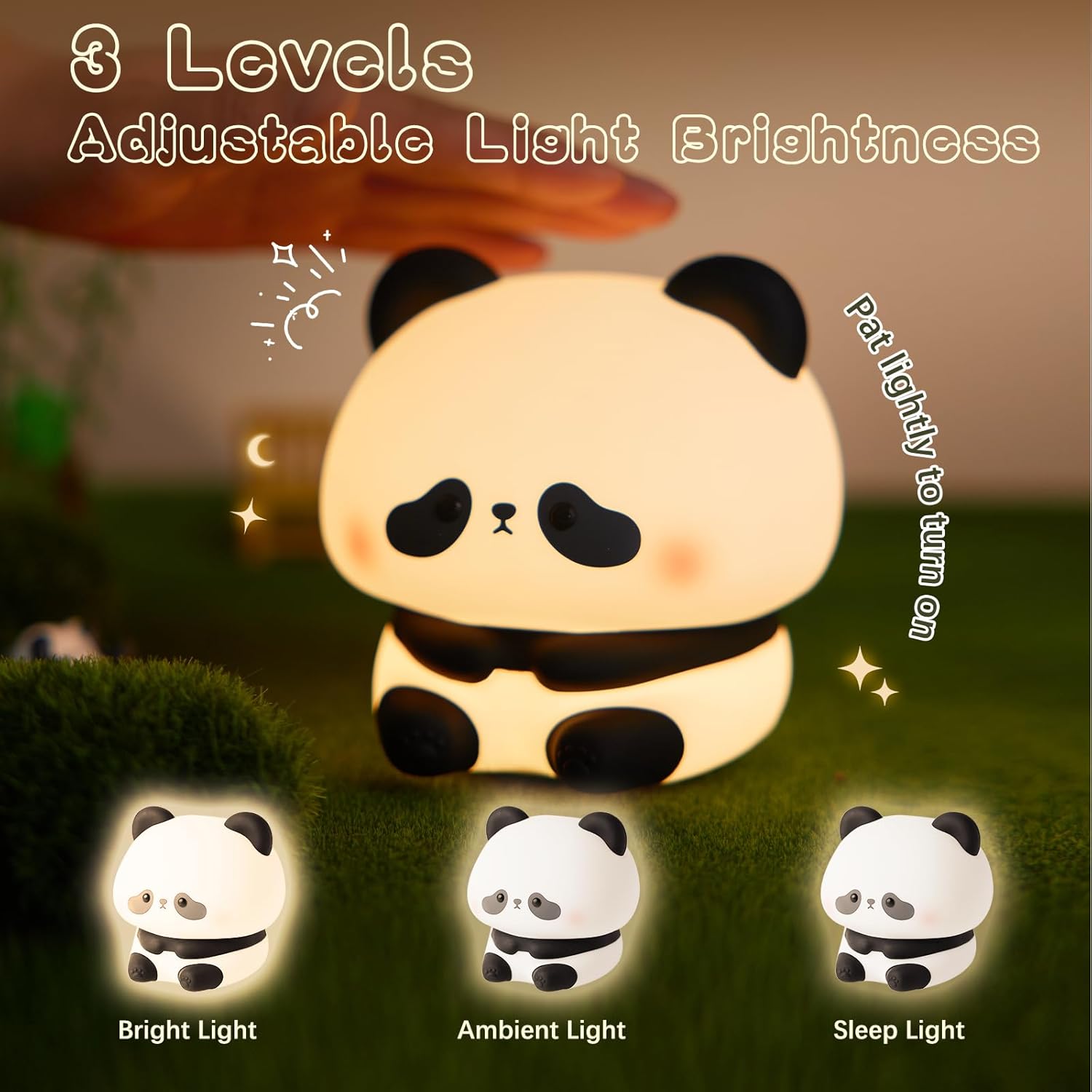 Cute Panda Night Light, LED Squishy Novelty Animal Night Lamp, Food Grade Silicone 3 Level Dimmable Breastfeeding Nursery Nightlight for Room Decor, Cute Gifts Stuff for Boys Girls Baby Children-2