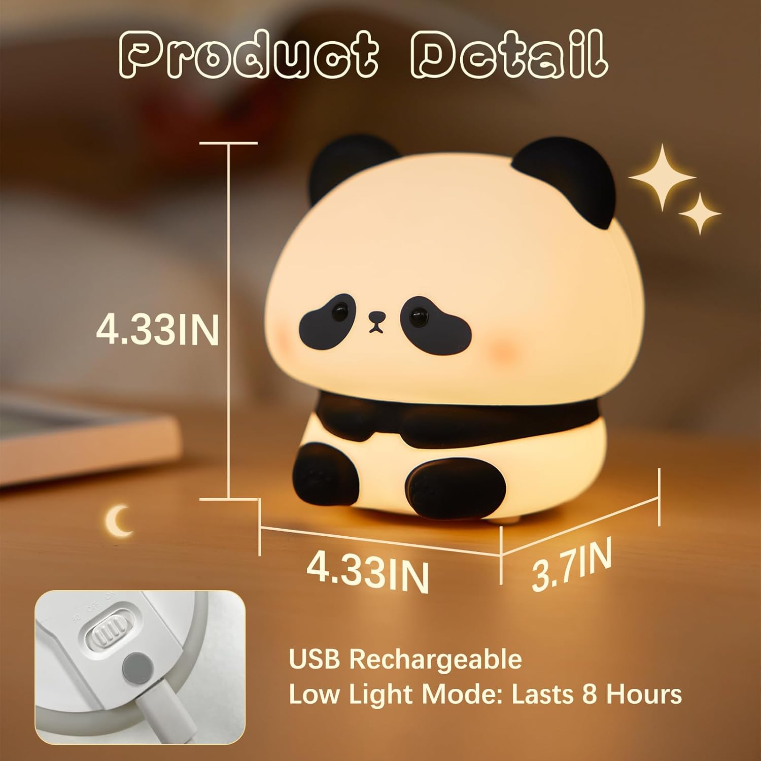 Cute Panda Night Light, LED Squishy Novelty Animal Night Lamp, Food Grade Silicone 3 Level Dimmable Breastfeeding Nursery Nightlight for Room Decor, Cute Gifts Stuff for Boys Girls Baby Children-5