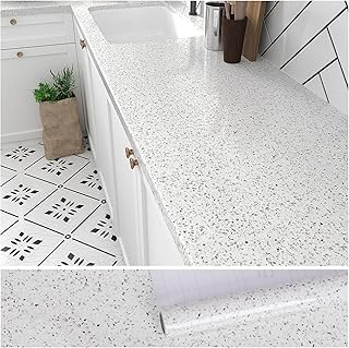 VEELIKE Wide White Granite Contact Paper for Countertops Peel and Stick Waterproof Kitchen Countertop Contact Paper 32''x354'' Marble Vinyl Countertop Covers Peel and Stick for Bathroom Table Desk