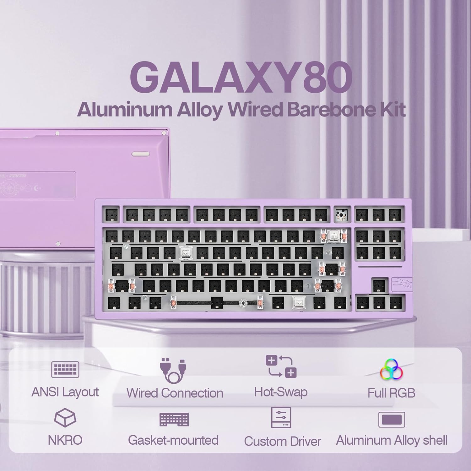 EPOMAKER x Feker Galaxy80 Gaming Keyboard Kit, Aluminum Alloy Wired Mechanical Keyboard, Gasket-Mounted Custom Barebones Kit, Hot Swappable, NKRO RGB Keyboard Kit for Win/Mac (Purple, Kit)-1