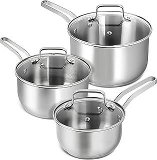 MICHELANGELO Stainless Steel Pot Set - 1QT & 2QT & 3QT Stainless Steel Sauce Pan with Lid, Induction Saucepan Set, Small Pots for Cooking - 6 Pcs