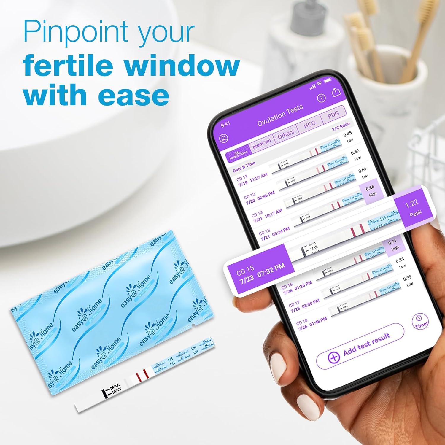 Easy@Home Ovulation Test Strips: 50 Ovulation Predictor kit with 50 Urine Cups | Accurate Fertility Tests for Women with Premom Tracker APP I 50 LH + 50 Urine Cups-2