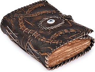 LEATHER VILLAGE Vintage Spell Book Leather Bound Journal - 7”X5” | 200 Pages |Brown| Blank Deckle Edges Watercolor Paper | Writing Notebook | Book Of shadow | For Men And Women