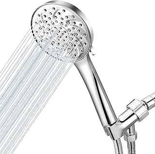 VEHHE High Pressure Shower Head with Handheld, 6 Spray Modes Shower - Enlarged Panel & Anti-Clog Silicone Nozzles - Detachable Shower Head Set with Stainless Steel Hose and Shower Bracket (Chrome)