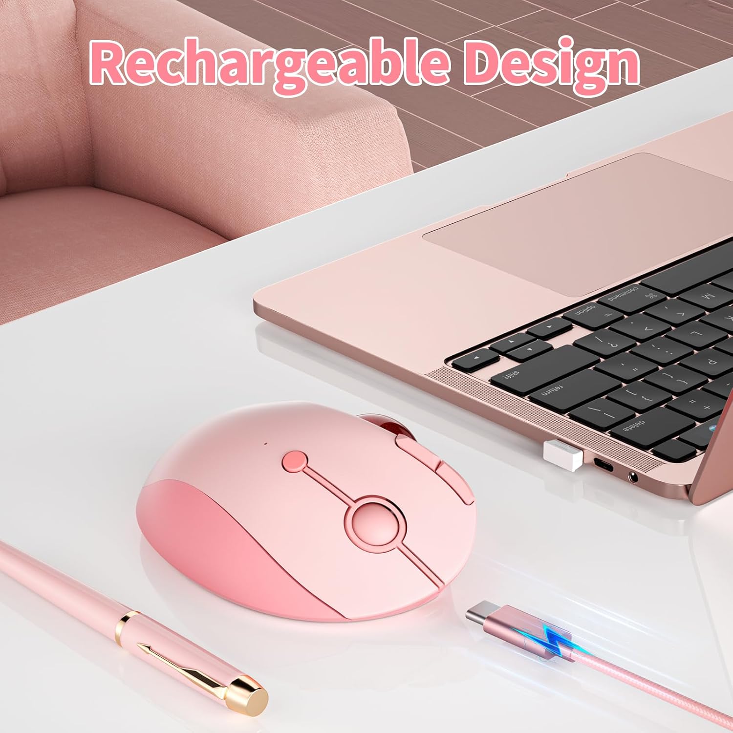 Wireless Trackball Mouse, Bluetooth Ergonomic Mouse - Rollerball Mouse Rechargeable Multi Devices USB/Bluetooth Connection Thumb Control Mouse Compatible for Mac/Android/Windows Computers, Pink-4