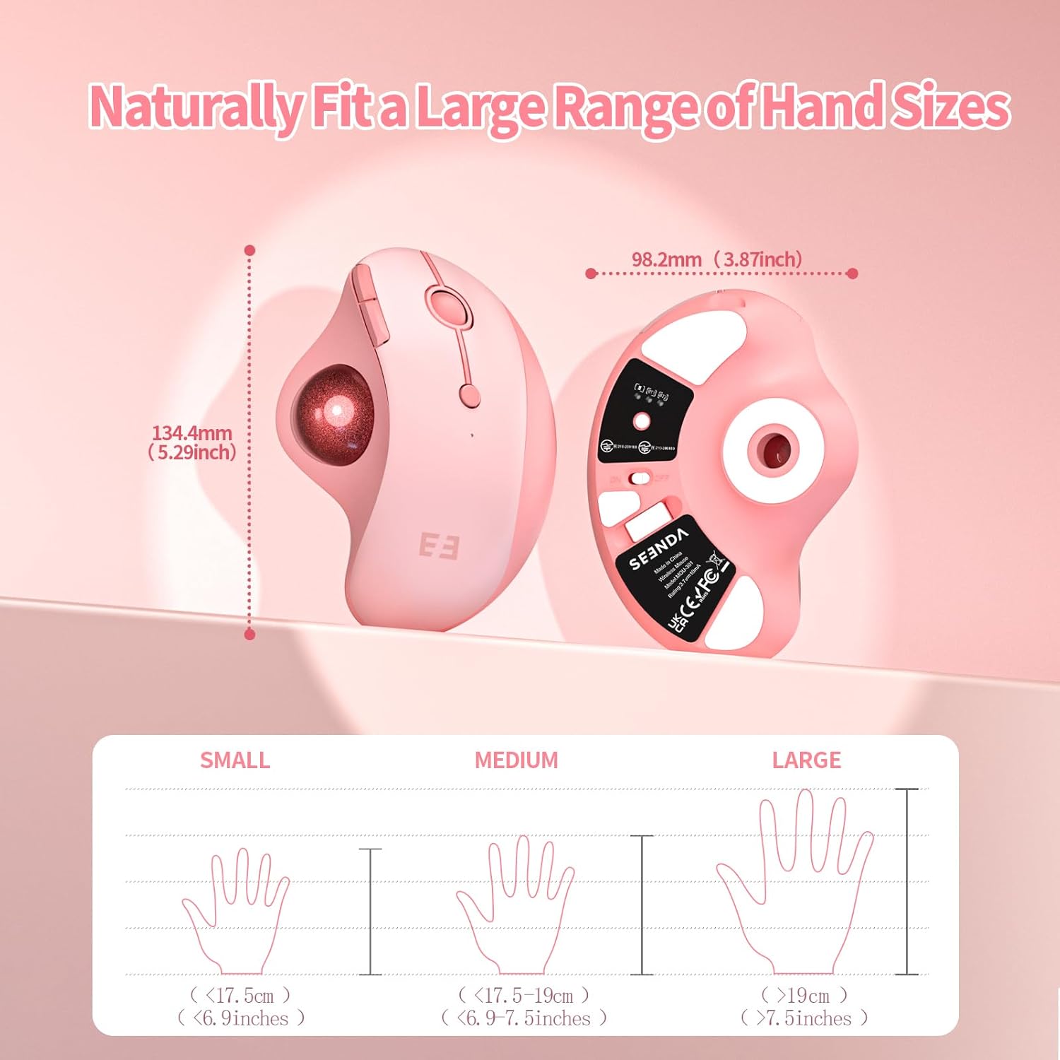 Wireless Trackball Mouse, Bluetooth Ergonomic Mouse - Rollerball Mouse Rechargeable Multi Devices USB/Bluetooth Connection Thumb Control Mouse Compatible for Mac/Android/Windows Computers, Pink-5