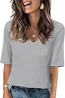 Minetom Women's V Neck T Shirts Casual Half Sleeve Tops Basic Summer Tees