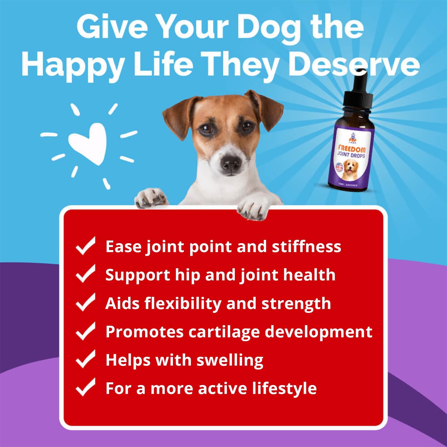 Freedom Joint Drops - Dog Joint Support Supplement with Human-Grade Ingredients - No Fillers, Preservatives, Additives, or Artificial Ingredients, 30 ml Dropper-1