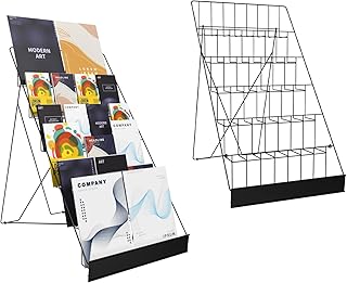 ybaymy 6-Tier 18" Wide Metal Wire Magazine Rack,Table Top Book Display Stand with Sign Channel,Collapsible Commercial Display Holder for Comic,Greeting Card,Literature,Trade Show,Art Print