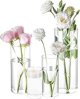 4 Pack Glass Cylinder Vases 4,6,8,10 Inch Tall Clear Flower Vase Hurricane Floating Candle Holder for Table Centerpiece Wedding Home Decor