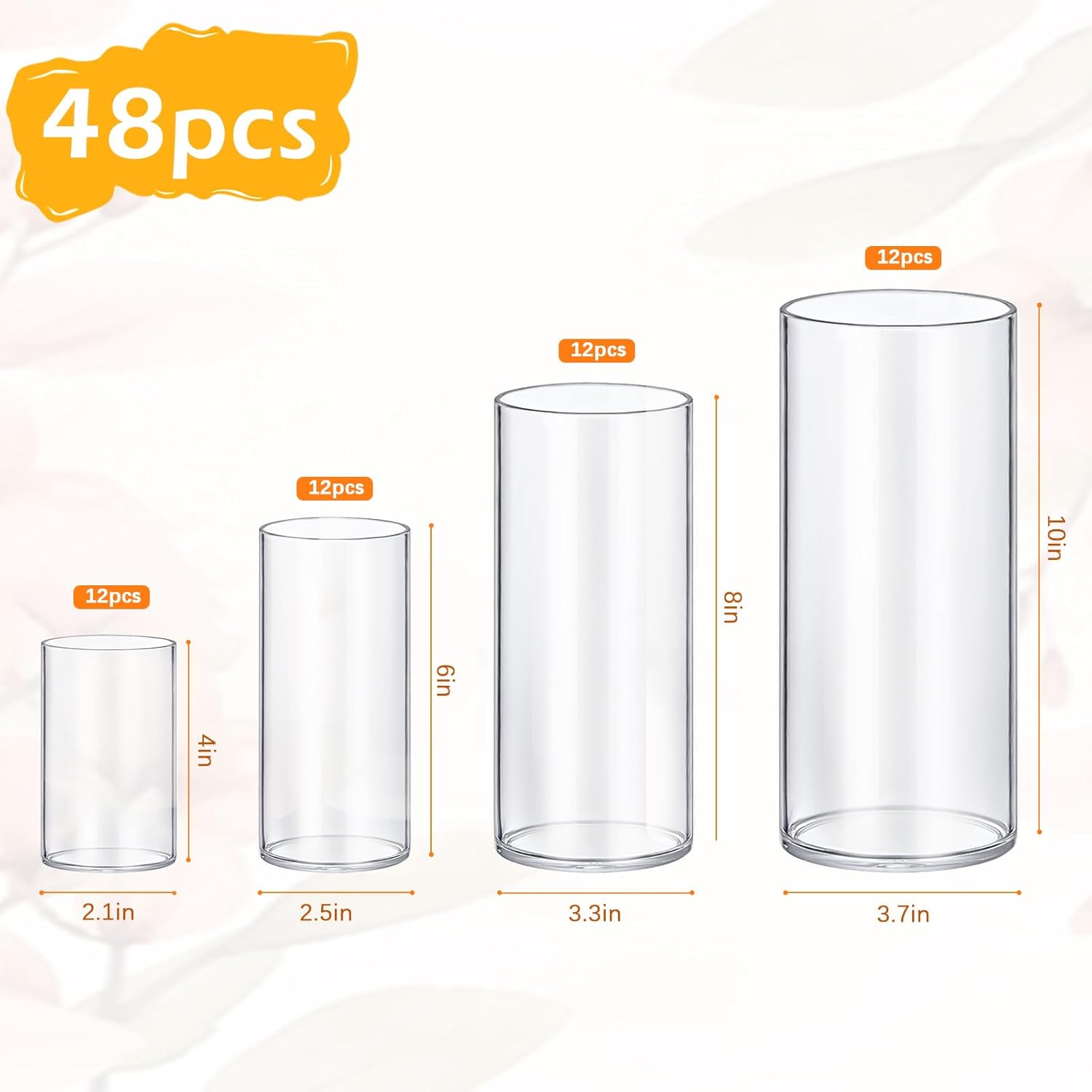 4 Pack Glass Cylinder Vases 4,6,8,10 Inch Tall Clear Flower Vase Hurricane Floating Candle Holder for Table Centerpiece Wedding Home Decor-1