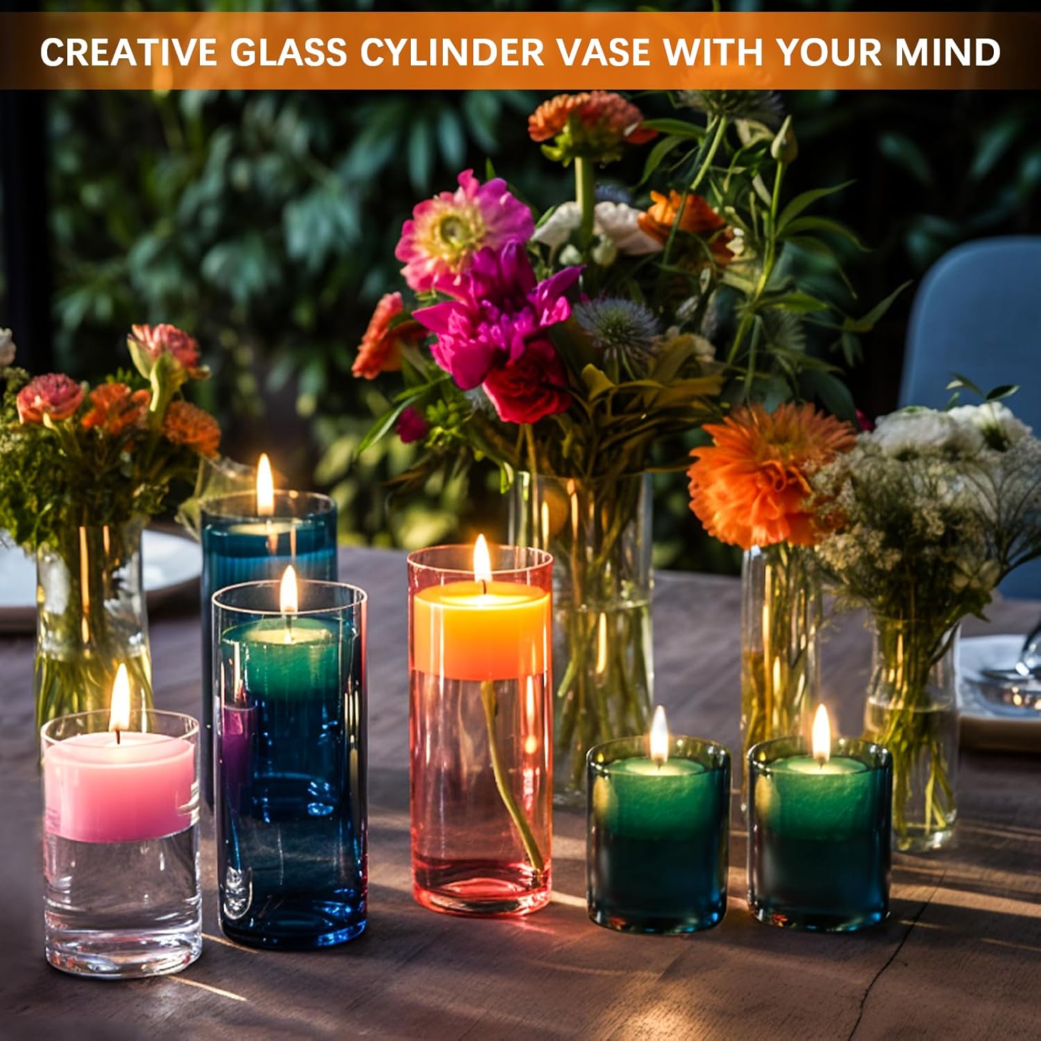 4 Pack Glass Cylinder Vases 4,6,8,10 Inch Tall Clear Flower Vase Hurricane Floating Candle Holder for Table Centerpiece Wedding Home Decor-3