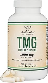 Double Wood Supplements TMG Trimethylglycine Supplement 1,000mg Per Serving, 180 Capsules (TMG Supplements for Homocysteine Control) Genuine TMG with Fishy Smell, Gluten Free, Non-GMO