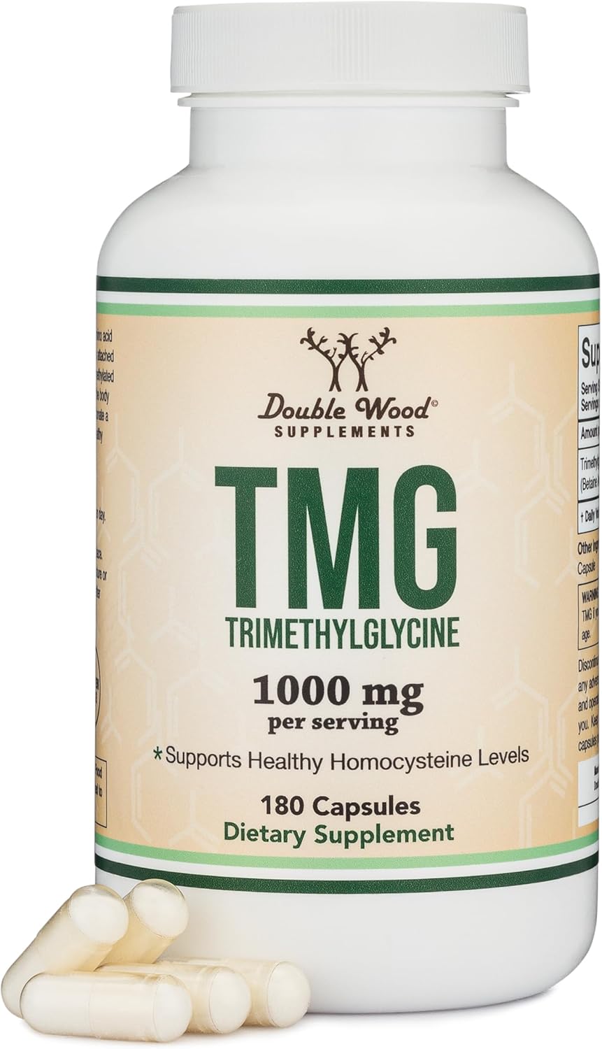 Double Wood Supplements TMG Trimethylglycine Supplement 1,000mg Per Serving, 180 Capsules (TMG Supplements for Homocysteine Control) Genuine TMG with Fishy Smell, Gluten Free, Non-GMO-0