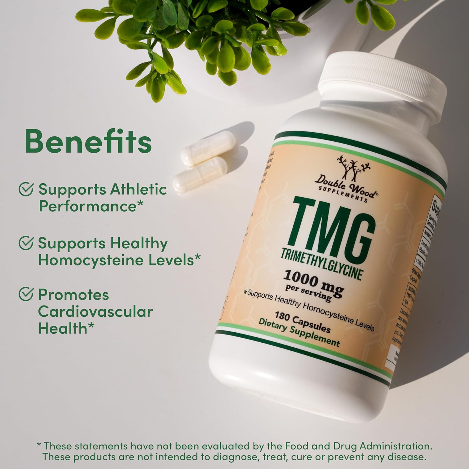 Double Wood Supplements TMG Trimethylglycine Supplement 1,000mg Per Serving, 180 Capsules (TMG Supplements for Homocysteine Control) Genuine TMG with Fishy Smell, Gluten Free, Non-GMO-2