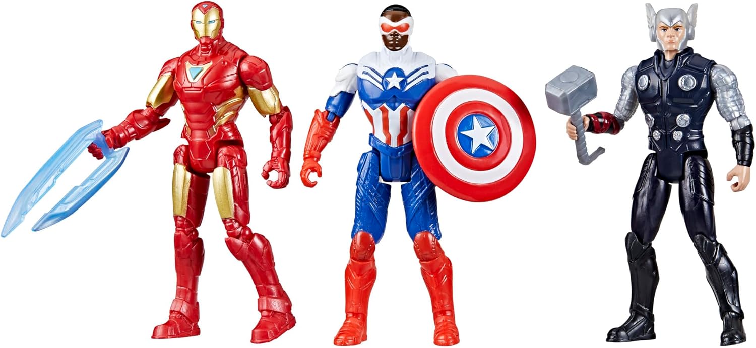 Marvel Avengers Epic Hero Series Team-Up Gift Pack, 4-Inch-Scale (10cm) Captain America, Thor, Iron Man Action Figures, Toys for Kids Ages 4 and Up-0