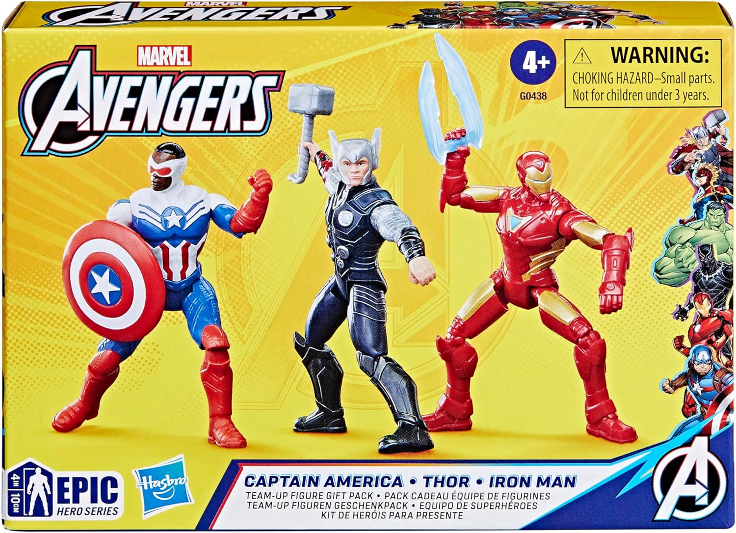 Marvel Avengers Epic Hero Series Team-Up Gift Pack, 4-Inch-Scale (10cm) Captain America, Thor, Iron Man Action Figures, Toys for Kids Ages 4 and Up-2