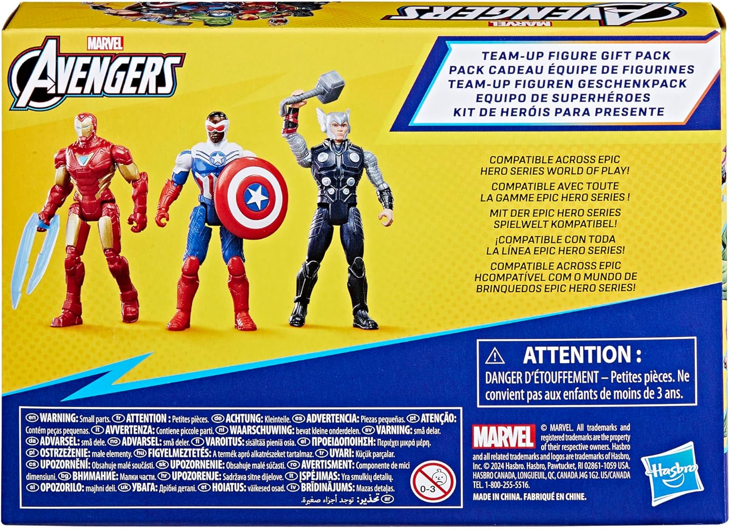 Marvel Avengers Epic Hero Series Team-Up Gift Pack, 4-Inch-Scale (10cm) Captain America, Thor, Iron Man Action Figures, Toys for Kids Ages 4 and Up-3