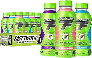 Fast Twitch Energy Drink from the Makers of Gatorade, Glacier Freeze, Strawberry Lemonade, Grape Variety Pack, 12 Fl Oz (Pack of 12)