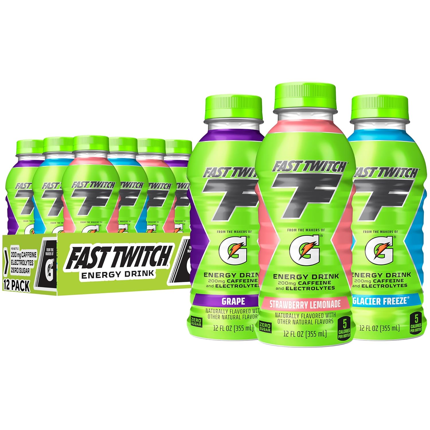 Fast Twitch Energy Drink from the Makers of Gatorade, Glacier Freeze, Strawberry Lemonade, Grape Variety Pack, 12 Fl Oz (Pack of 12)-0