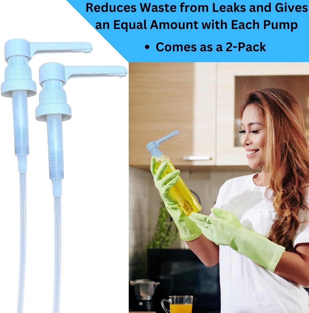 Dual Fitting Pump Dispenser for Gallon Jugs and Smaller Bottles (8cc Each Pump/Fits 28-400 and 38-400) Leak Proof for Household and Commercial Use, Plastic Pump for 1 Gallon Jug - BPA Free (2-Pack)-2