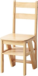 4 Tier Folding Ladder Chair, 3-in-1 Wood Step Ladder, Multi-Functional Step Stool, 265 lbs Large Capacity Display and Storage Shelf for Home, Library, Kitchen13.78”(L) x18.11”(W) x35.43”(H)