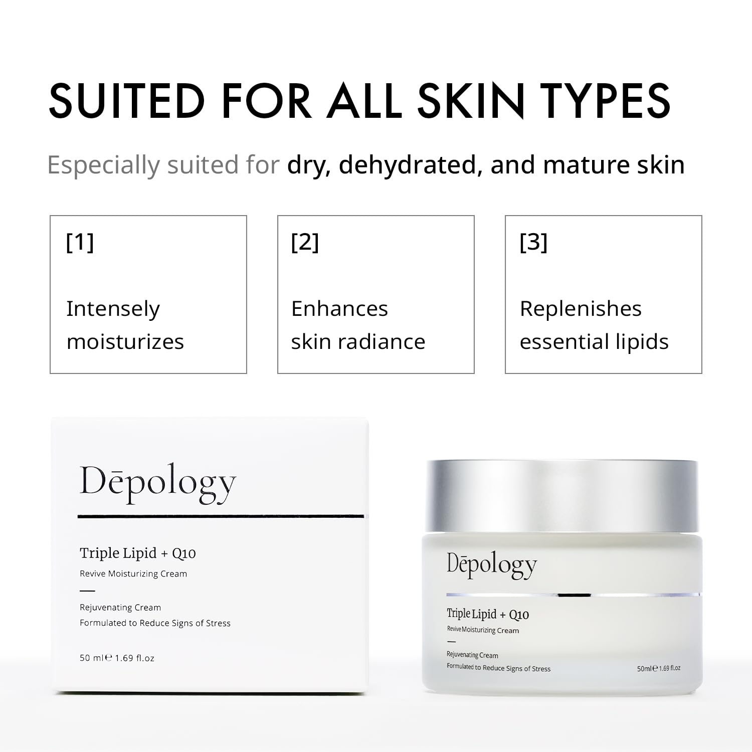 depology Triple Lipid+Q10 Facial Moisturizer | Daily Face Cream with Ceramides and Niacinamide for All Skin Types | Hydrating Face Moisturizer Targets Signs of Skin Stress | 1.69 fl oz-4