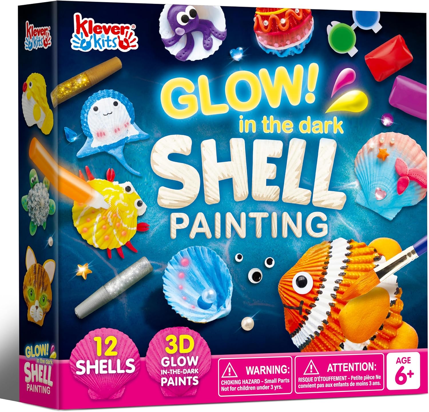 Klever Kits 12 Kids Sea Shell Painting Kit-Glow in The Dark-Arts & Crafts for Boys and Girls Ages 6-12, Art Supplies, Kids Craft Paint Kits, Creative Art Toys for Kids Christmas Birthday Party Gift-0