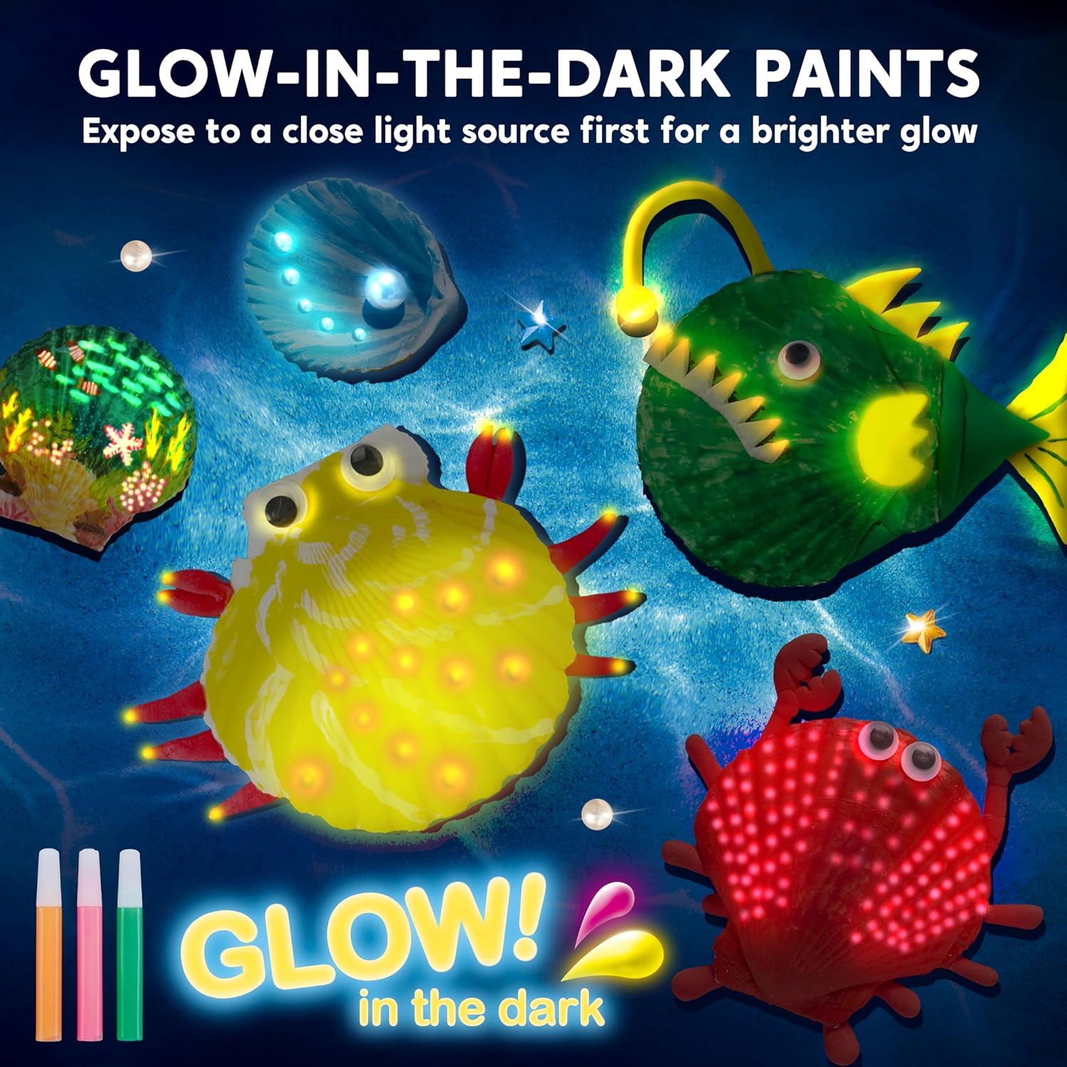 Klever Kits 12 Kids Sea Shell Painting Kit-Glow in The Dark-Arts & Crafts for Boys and Girls Ages 6-12, Art Supplies, Kids Craft Paint Kits, Creative Art Toys for Kids Christmas Birthday Party Gift-2