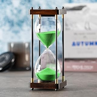 Large Hourglass Timer 60 Minute, Decorative Wooden Sand Timer with Green Sand, 1 Hour Sand Clock