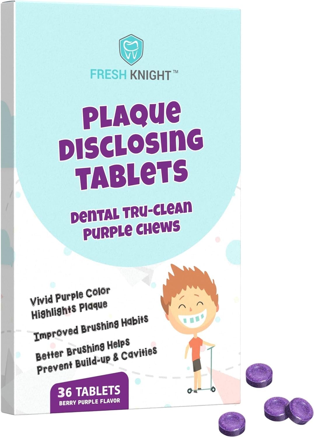 36 Count, Plaque Dental Disclosing Tablets for Kids or Adults, Shows Plaque, Helps Teach Brushing Habits for Clean Teeth, by Fresh Knight, Pack of (1)-0