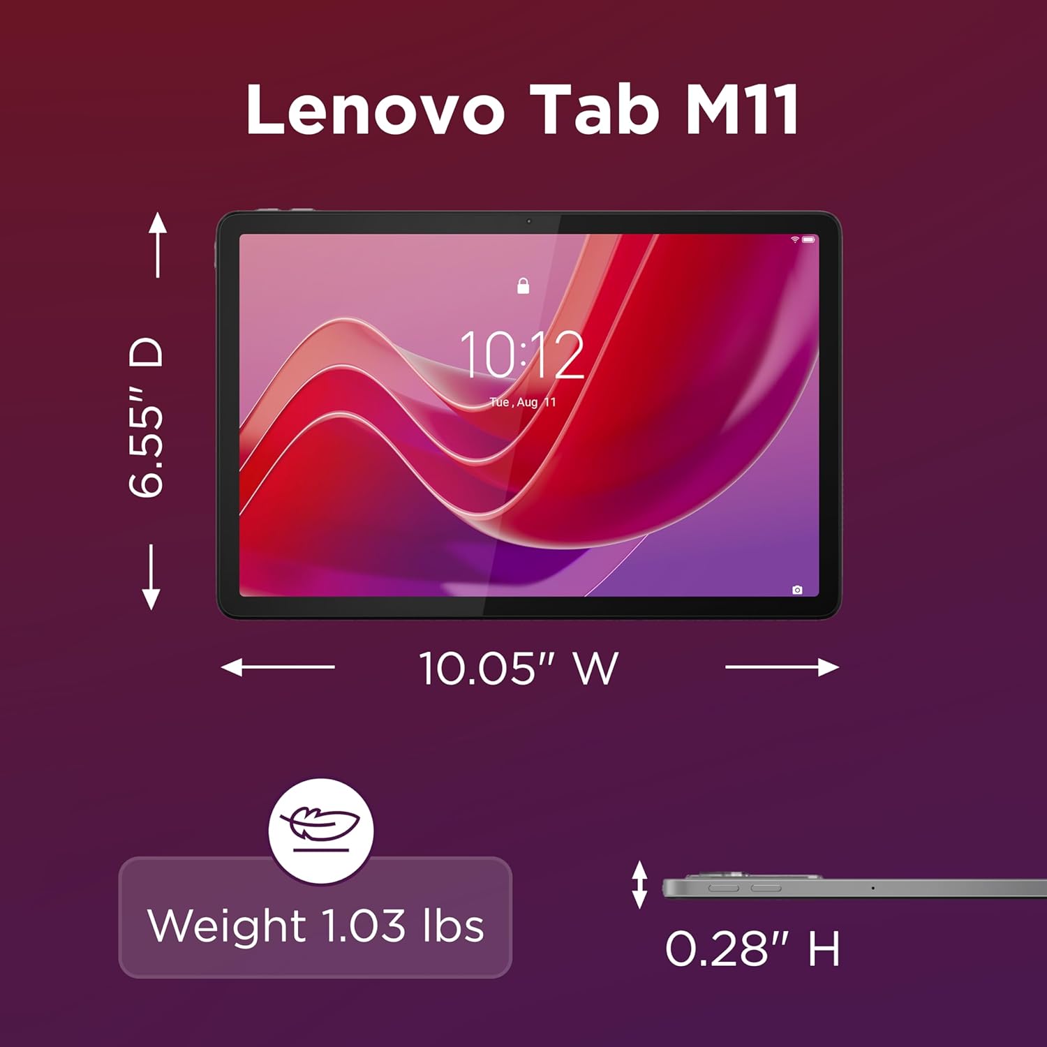 Lenovo Tab M11, 11” Display, MediaTek Helio G88 Octa-Core, 4GB RAM, 128GB SSD, 1920x1200 px, Ambient Light-Sensor, 10 Hour Battery, Comes w/Folio Case, Luna Grey-5