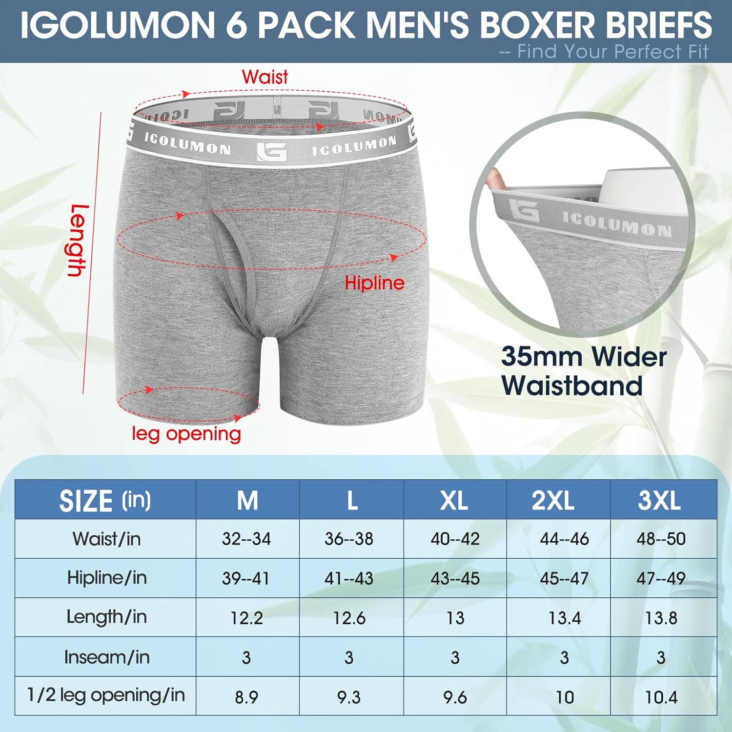 IGOLUMON Mens Underwear Boxer Briefs 6 Pack Breathable Boxers for Men Soft Tagless Underwear Trunks with Fly-5