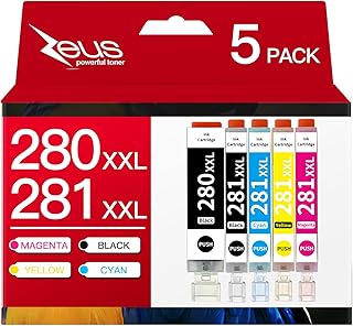 Compatible Ink Cartridge Replacement for Canon 280XL 281XL (5 Pack) 280 281 XL 280XXL 281XXL for TS702a TS6120 TS6220 TS6320 TS9120 TS9520 TS9521C TR7520 TR8500 TR8520