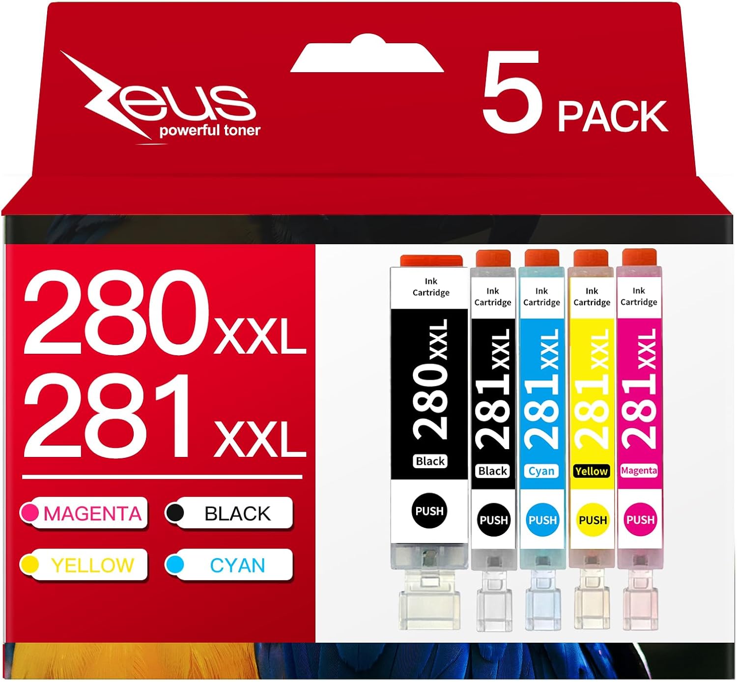 Compatible Ink Cartridge Replacement for Canon 280XL 281XL (5 Pack) 280 281 XL 280XXL 281XXL for TS702a TS6120 TS6220 TS6320 TS9120 TS9520 TS9521C TR7520 TR8500 TR8520-0