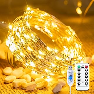 Minetom Minetom USB Fairy Lights Plug in, 66 Feet 200 LED Twinkle String Lights with Remote and Timer, Waterproof 8 Modes Starry Lights for Indoor Wreath DIY Party Wedding Christmas Decoration, Warm White