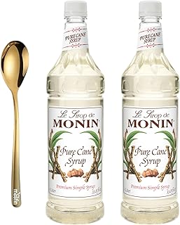 Pure Sugar Cane Syrup, 1 Liter - with Moofin Golden SS Spoon, Liquid Cane Sugar Syrup for Beverages, Balanced Sweetness with Moofin Golden SS Spoon - Ideal for Teas, Coffees, Cocktails, Halal,