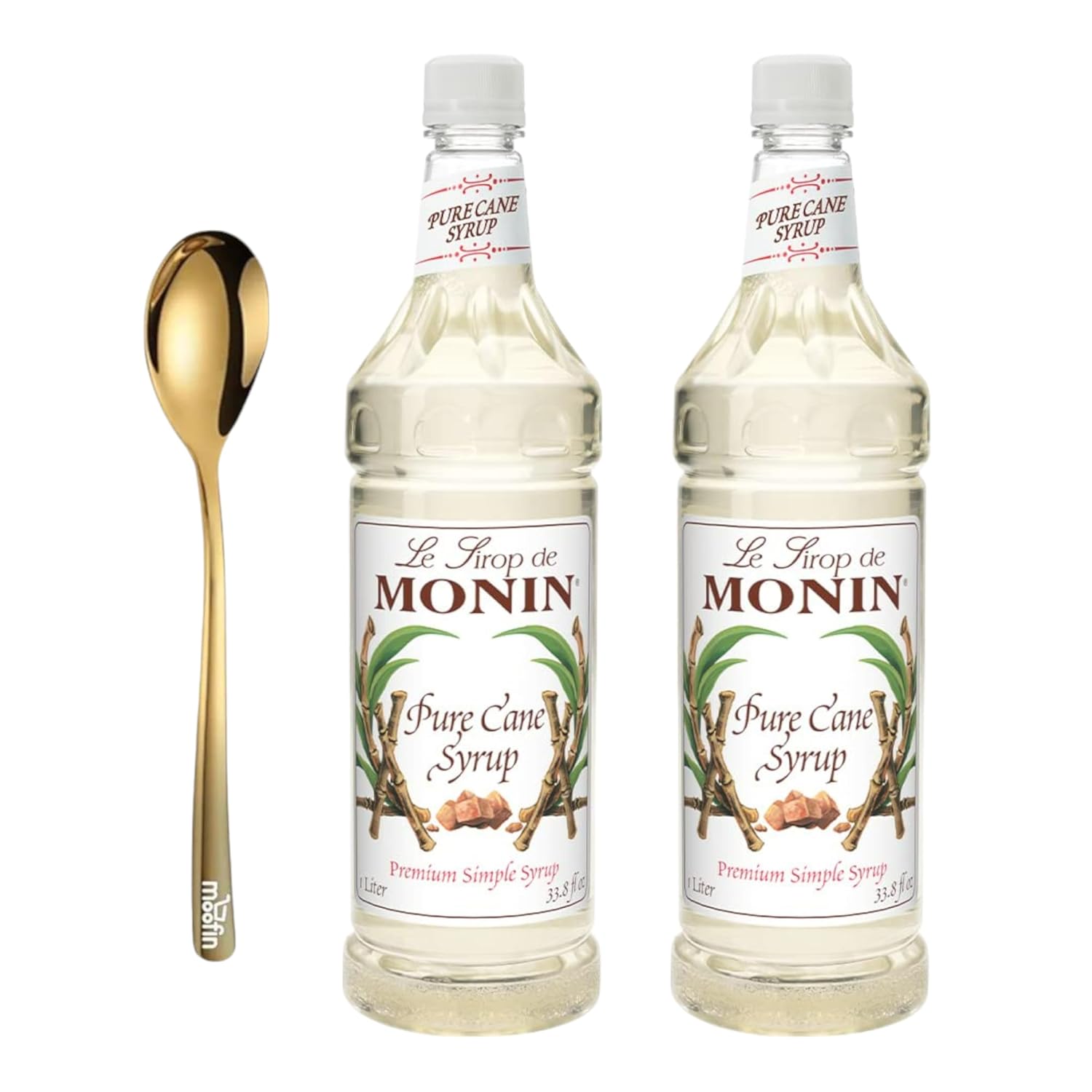 Pure Sugar Cane Syrup, 1 Liter - with Moofin Golden SS Spoon, Liquid Cane Sugar Syrup for Beverages, Balanced Sweetness with Moofin Golden SS Spoon - Ideal for Teas, Coffees, Cocktails, Halal,-0