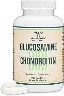 Glucosamine Chondroitin Triple Strength (1,500mg Glucosamine Sulfate, 1,200mg Chondroitin) 180 Tablets, Two Month Supply (Joint Support Supplement) Gluten Free, Non-GMO by Double Wood