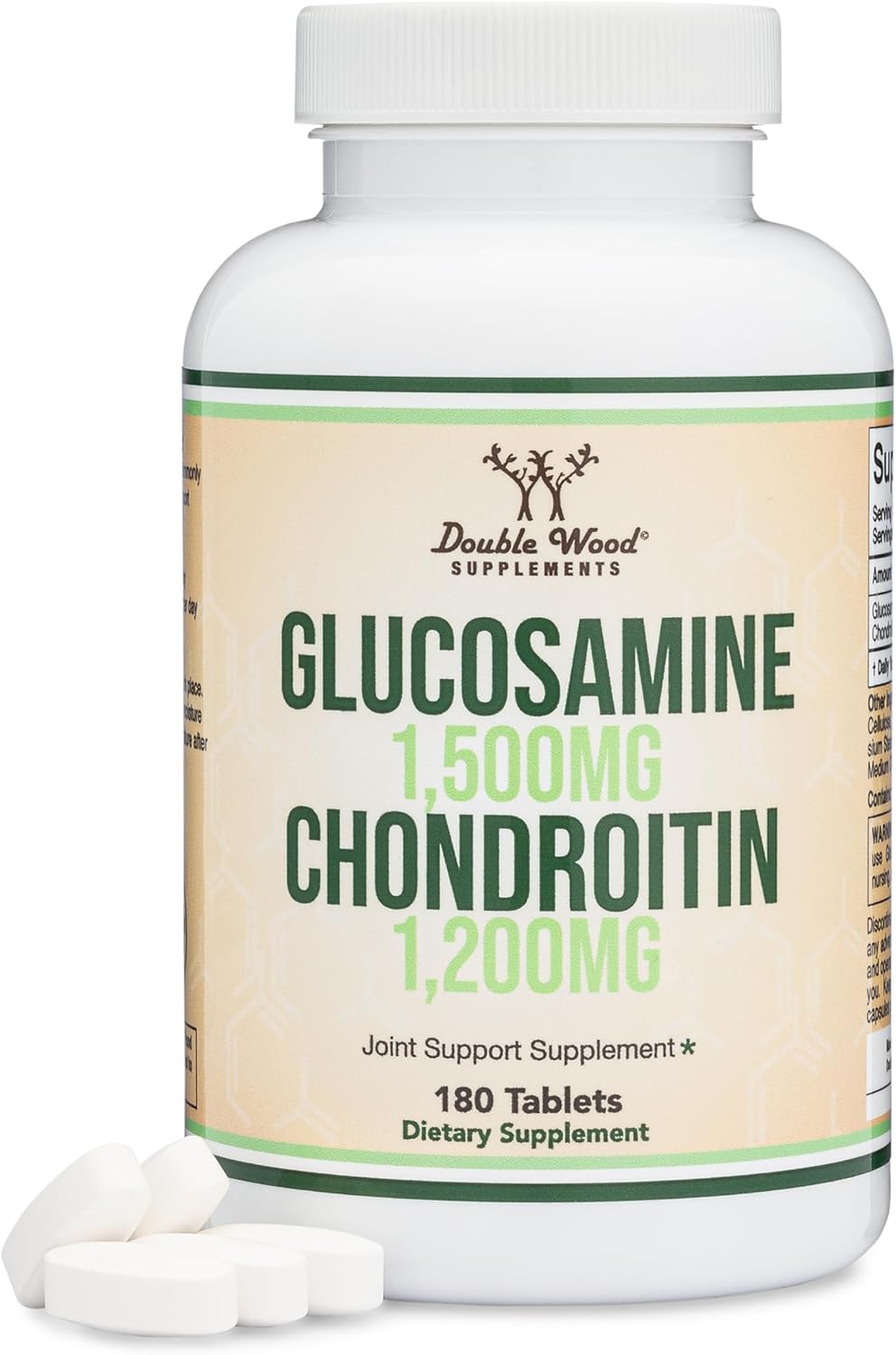 Glucosamine Chondroitin Triple Strength (1,500mg Glucosamine Sulfate, 1,200mg Chondroitin) 180 Tablets, Two Month Supply (Joint Support Supplement) Gluten Free, Non-GMO by Double Wood-0