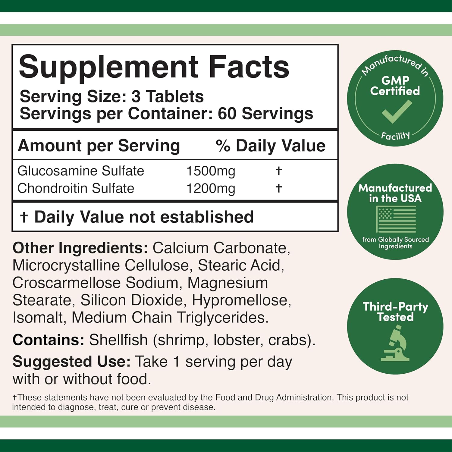 Glucosamine Chondroitin Triple Strength (1,500mg Glucosamine Sulfate, 1,200mg Chondroitin) 180 Tablets, Two Month Supply (Joint Support Supplement) Gluten Free, Non-GMO by Double Wood-1