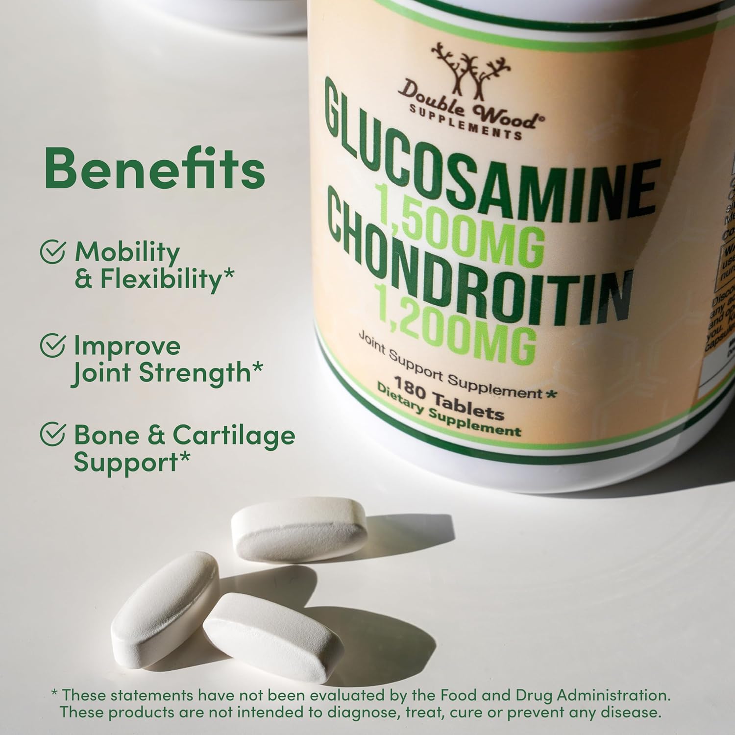 Glucosamine Chondroitin Triple Strength (1,500mg Glucosamine Sulfate, 1,200mg Chondroitin) 180 Tablets, Two Month Supply (Joint Support Supplement) Gluten Free, Non-GMO by Double Wood-2