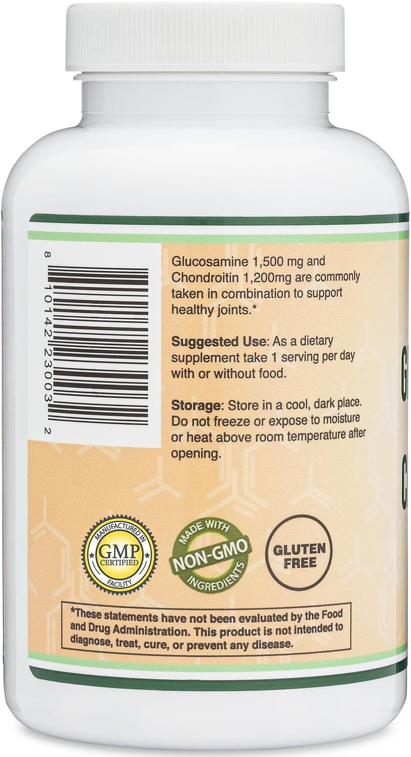 Glucosamine Chondroitin Triple Strength (1,500mg Glucosamine Sulfate, 1,200mg Chondroitin) 180 Tablets, Two Month Supply (Joint Support Supplement) Gluten Free, Non-GMO by Double Wood-5