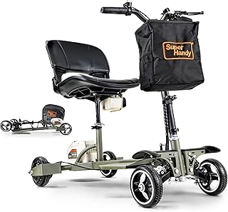 SuperHandy Passport Pro Mobility Scooter - Foldable Aluminum Frame, 4 Wheels, Includes 2 48V 2Ah Li-Ion Batteries & Charger, Supports up to 330 Lbs [Patent Pending] (Dark Green & Sand, 330 Lbs)