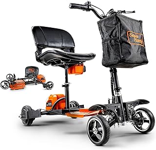 SuperHandy Passport Pro Mobility Scooter - Foldable Aluminum Frame, 4 Wheels, Includes 2 48V 2Ah Li-Ion Batteries & Charger, Supports up to 330 Lbs [Patent Pending] (Orange & Black, 330 Lbs)